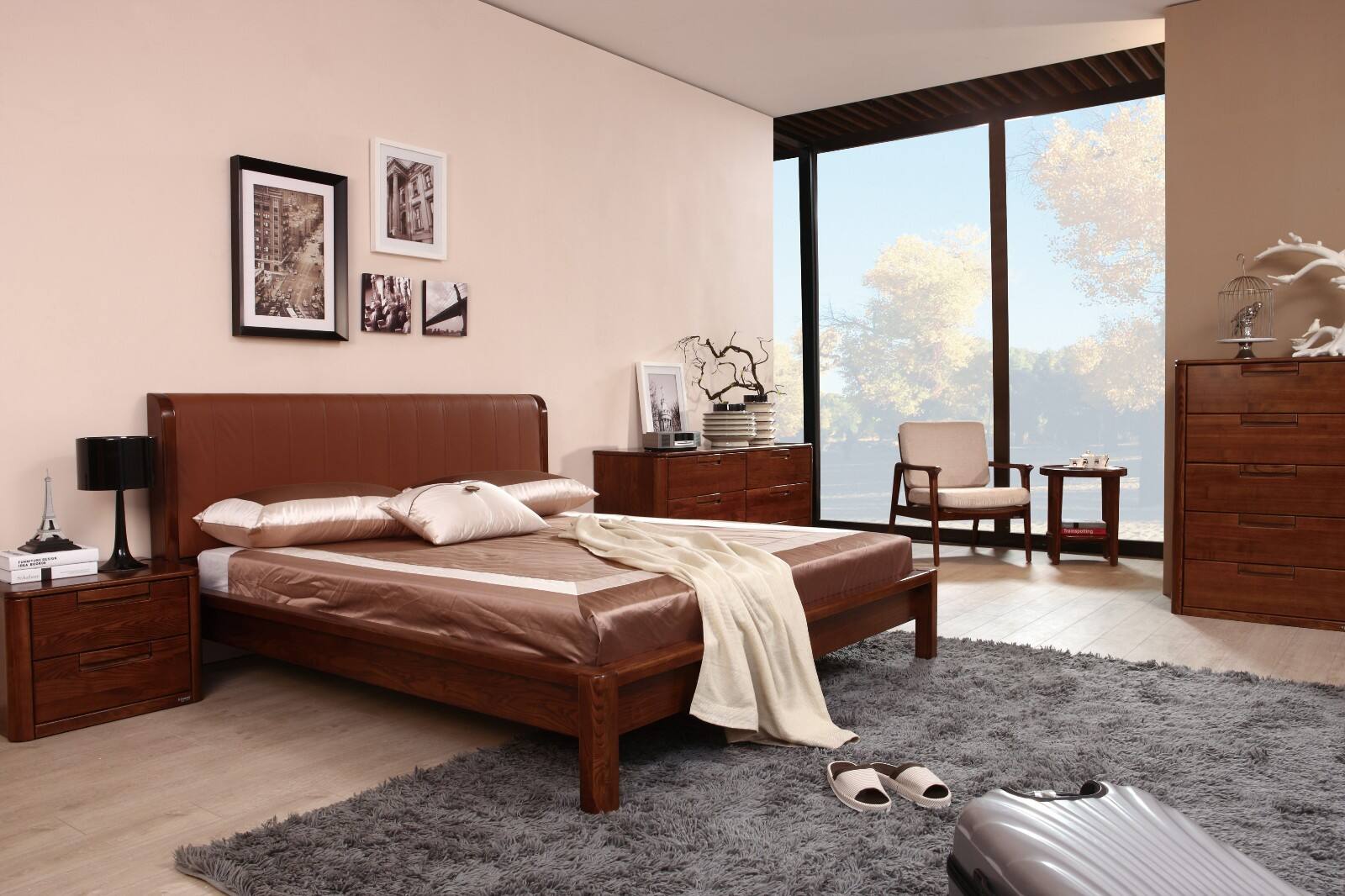 kinwai健威,实木卧房加大床1.5-1.