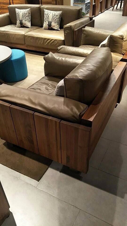 挪亚家 北欧现代 牛皮黑胡桃木 单人位沙发