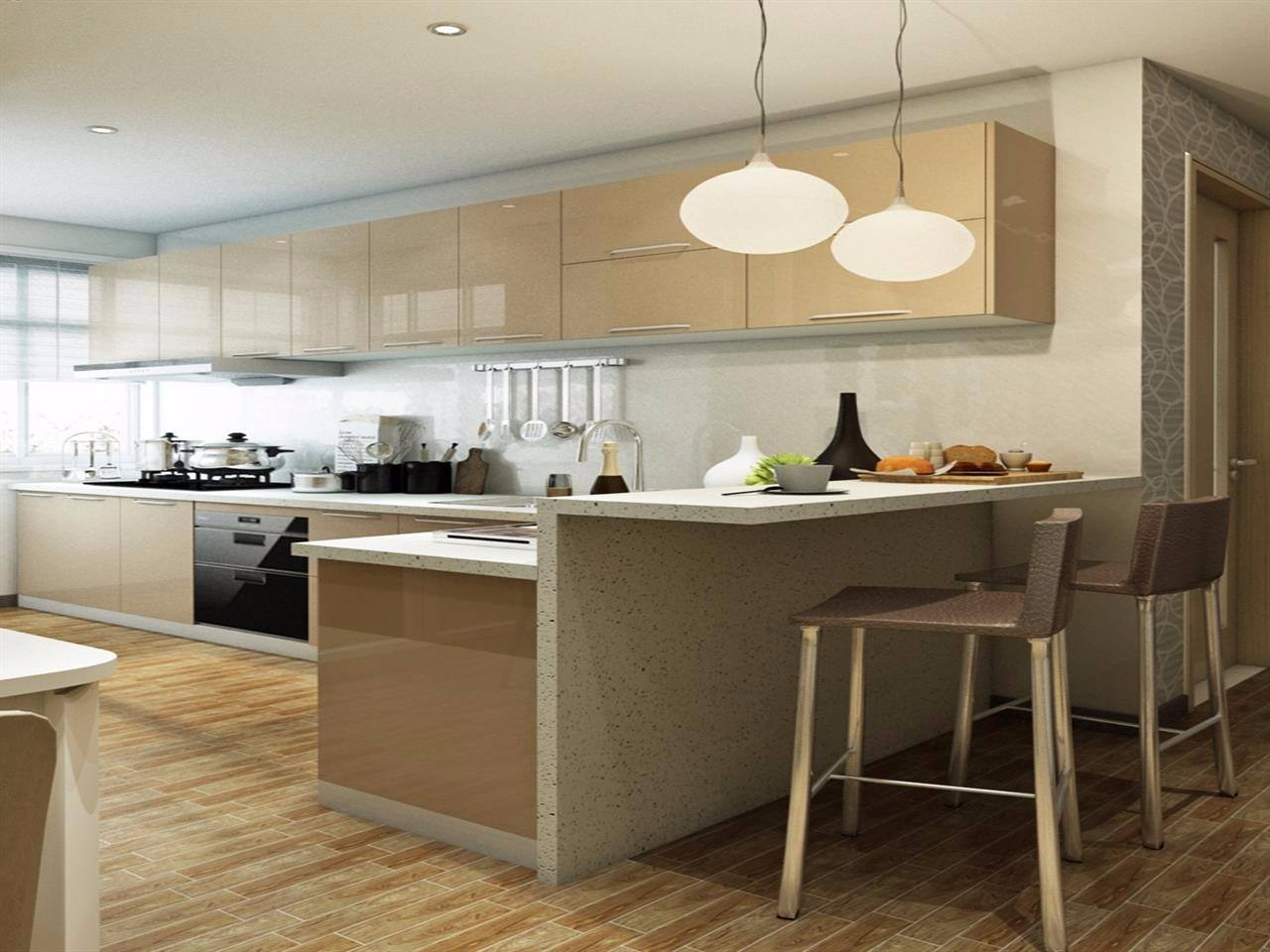 大唐宅配全屋定制现代烤漆香槟色 l型橱柜定制