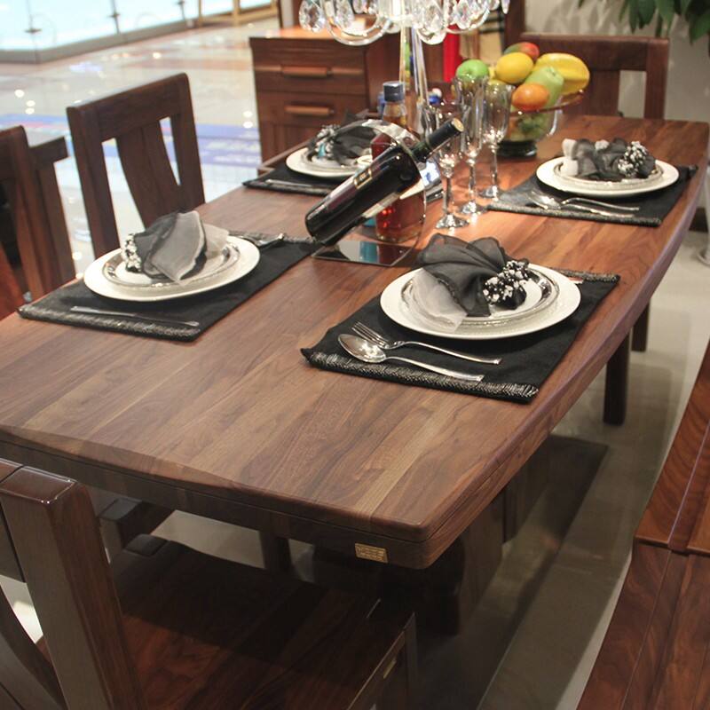 南洋胡氏维蓝国际纯实木黑胡桃8703餐桌