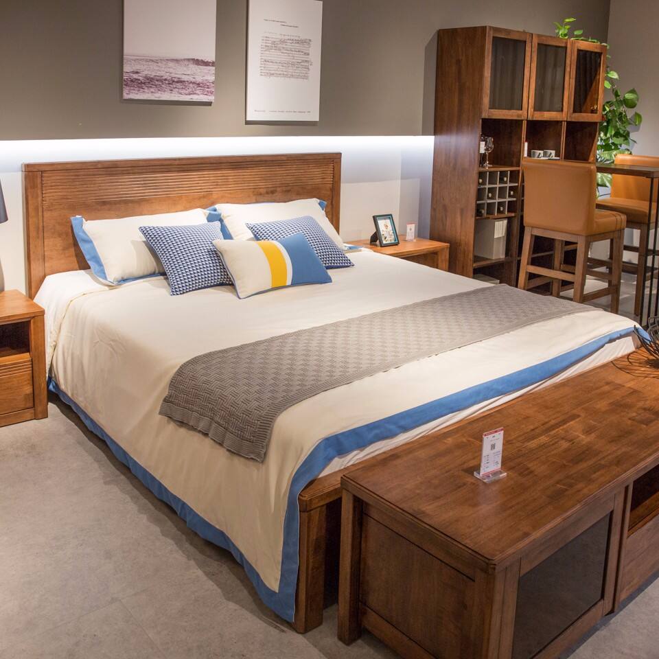 洛克v6 胡桃经典全实木床