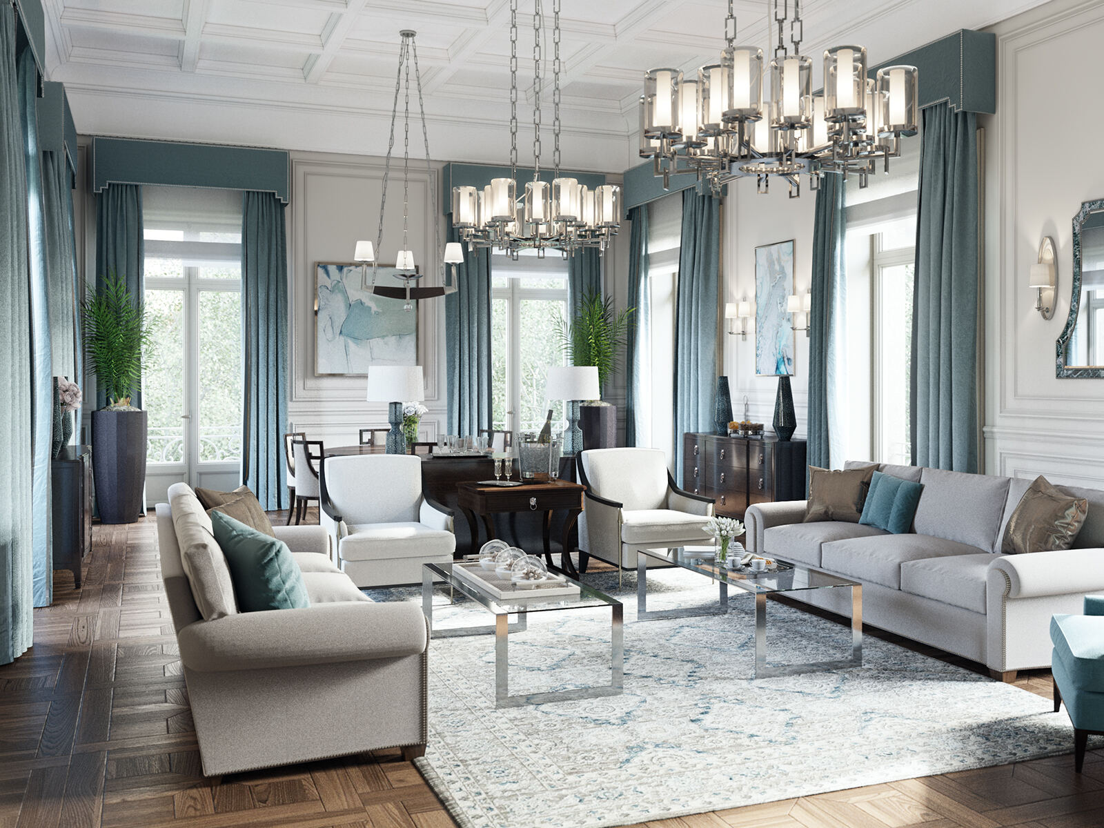 经典美式tiffany蓝大house,美式古典客厅